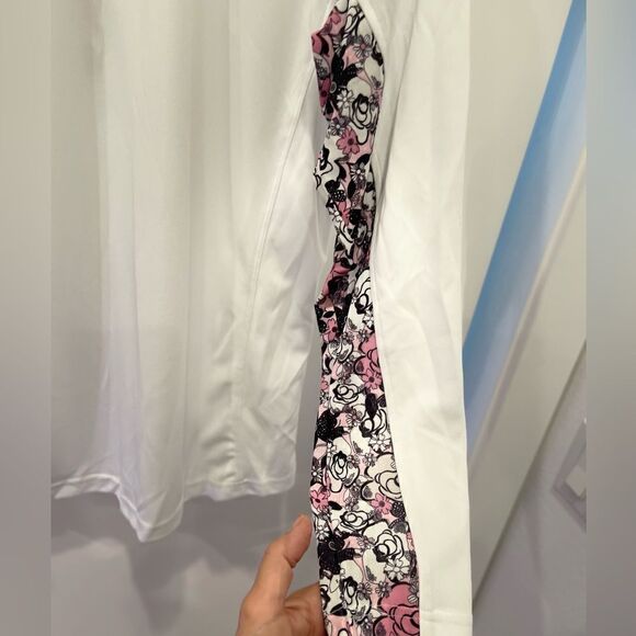 Daily Sports White Long Sleeve Floral Mesh Collard Top.SizeXL - Picture 3 of 11